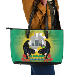 Afro Gabon Independence Day Leather Tote Bag Memorial Leon Mba Monument - African Pride