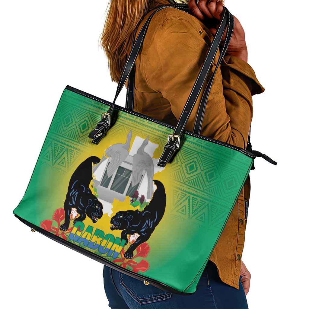 Afro Gabon Independence Day Leather Tote Bag Memorial Leon Mba Monument - African Pride