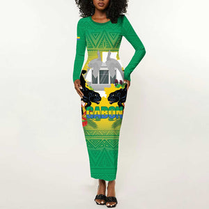 Afro Gabon Independence Day Long Sleeve Bodycon Dress Memorial Leon Mba Monument - African Pride