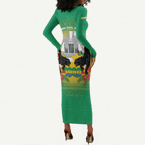 Afro Gabon Independence Day Long Sleeve Bodycon Dress Memorial Leon Mba Monument - African Pride