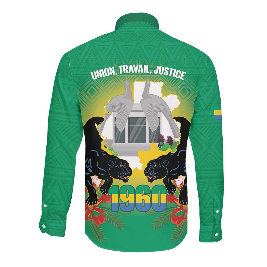 Afro Gabon Independence Day Long Sleeve Button Shirt Memorial Leon Mba Monument - African Pride