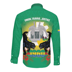 Afro Gabon Independence Day Long Sleeve Button Shirt Memorial Leon Mba Monument - African Pride