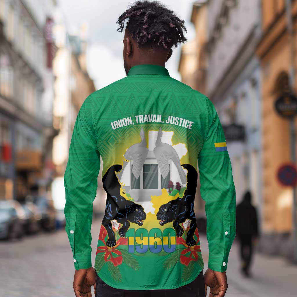 Afro Gabon Independence Day Long Sleeve Button Shirt Memorial Leon Mba Monument - African Pride