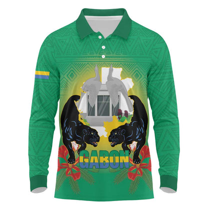 Afro Gabon Independence Day Long Sleeve Polo Shirt Memorial Leon Mba Monument - African Pride