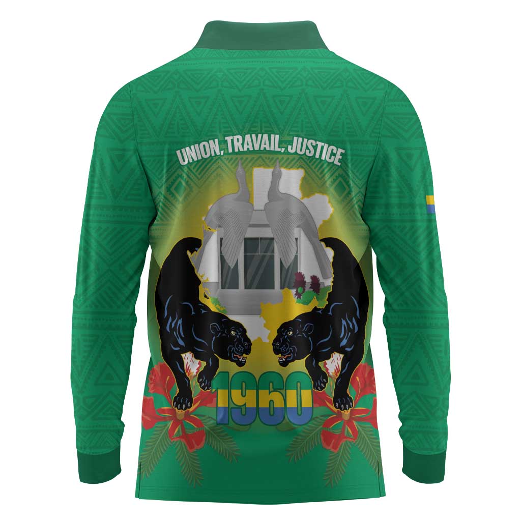 Afro Gabon Independence Day Long Sleeve Polo Shirt Memorial Leon Mba Monument - African Pride