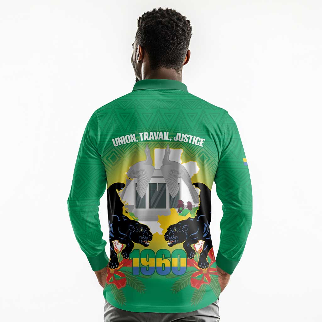Afro Gabon Independence Day Long Sleeve Polo Shirt Memorial Leon Mba Monument - African Pride