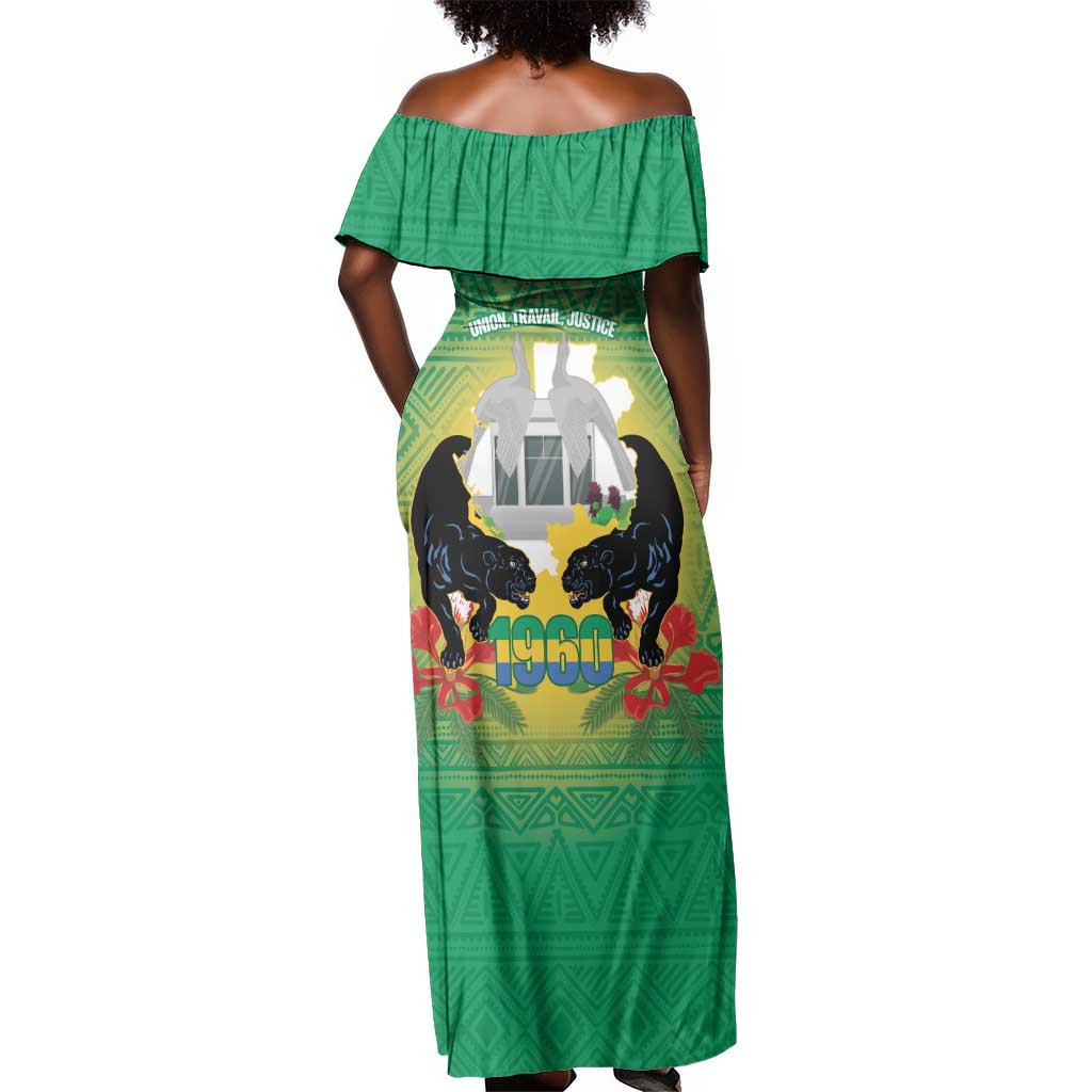 Afro Gabon Independence Day Off Shoulder Maxi Dress Memorial Leon Mba Monument - African Pride