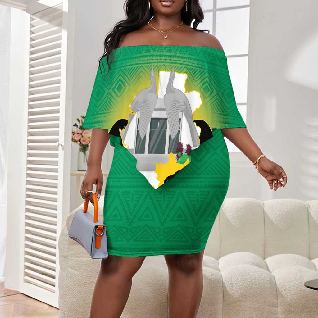 Afro Gabon Independence Day Off Shoulder Short Dress Memorial Leon Mba Monument - African Pride