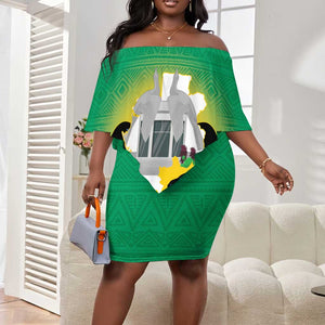 Afro Gabon Independence Day Off Shoulder Short Dress Memorial Leon Mba Monument - African Pride