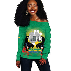Afro Gabon Independence Day Off Shoulder Sweater Memorial Leon Mba Monument - African Pride