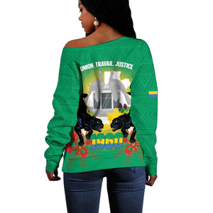 Afro Gabon Independence Day Off Shoulder Sweater Memorial Leon Mba Monument - African Pride