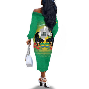 Afro Gabon Independence Day Off The Shoulder Long Sleeve Dress Memorial Leon Mba Monument - African Pride