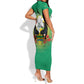 Afro Gabon Independence Day Short Sleeve Bodycon Dress Memorial Leon Mba Monument - African Pride