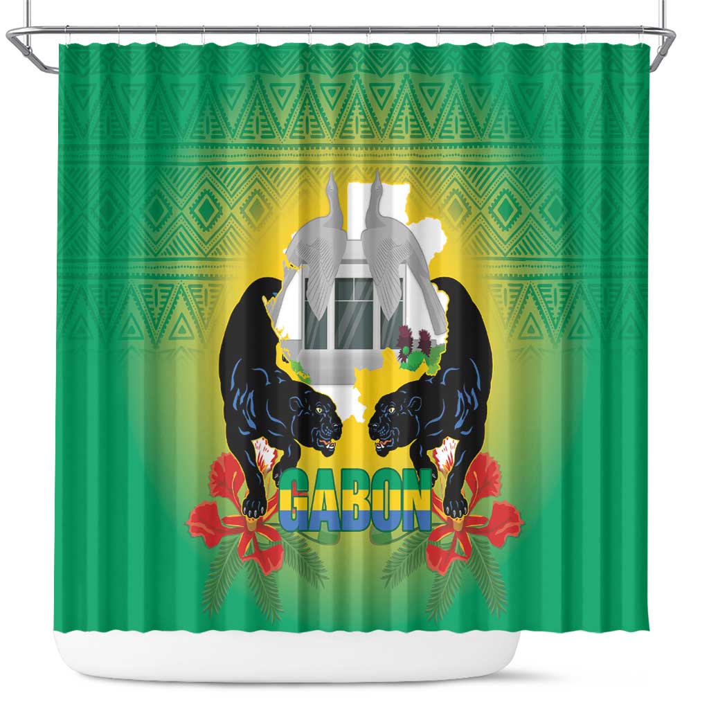 Afro Gabon Independence Day Shower Curtain Memorial Leon Mba Monument - African Pride