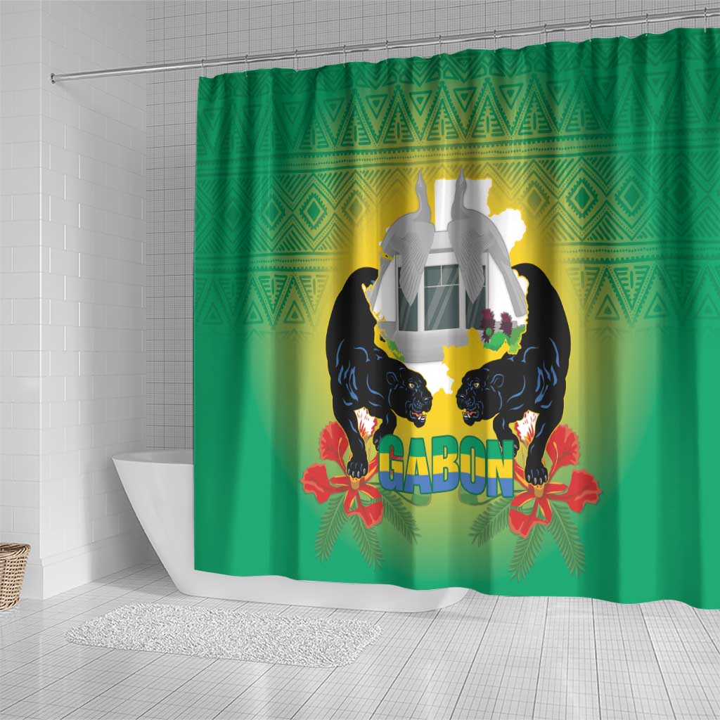 Afro Gabon Independence Day Shower Curtain Memorial Leon Mba Monument - African Pride