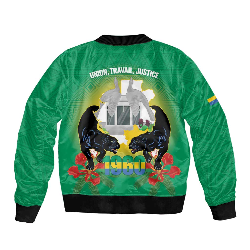 Afro Gabon Independence Day Sleeve Zip Bomber Jacket Memorial Leon Mba Monument - African Pride