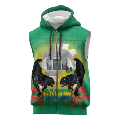 Afro Gabon Independence Day Sleeveless Zip Hoodie Memorial Leon Mba Monument - African Pride
