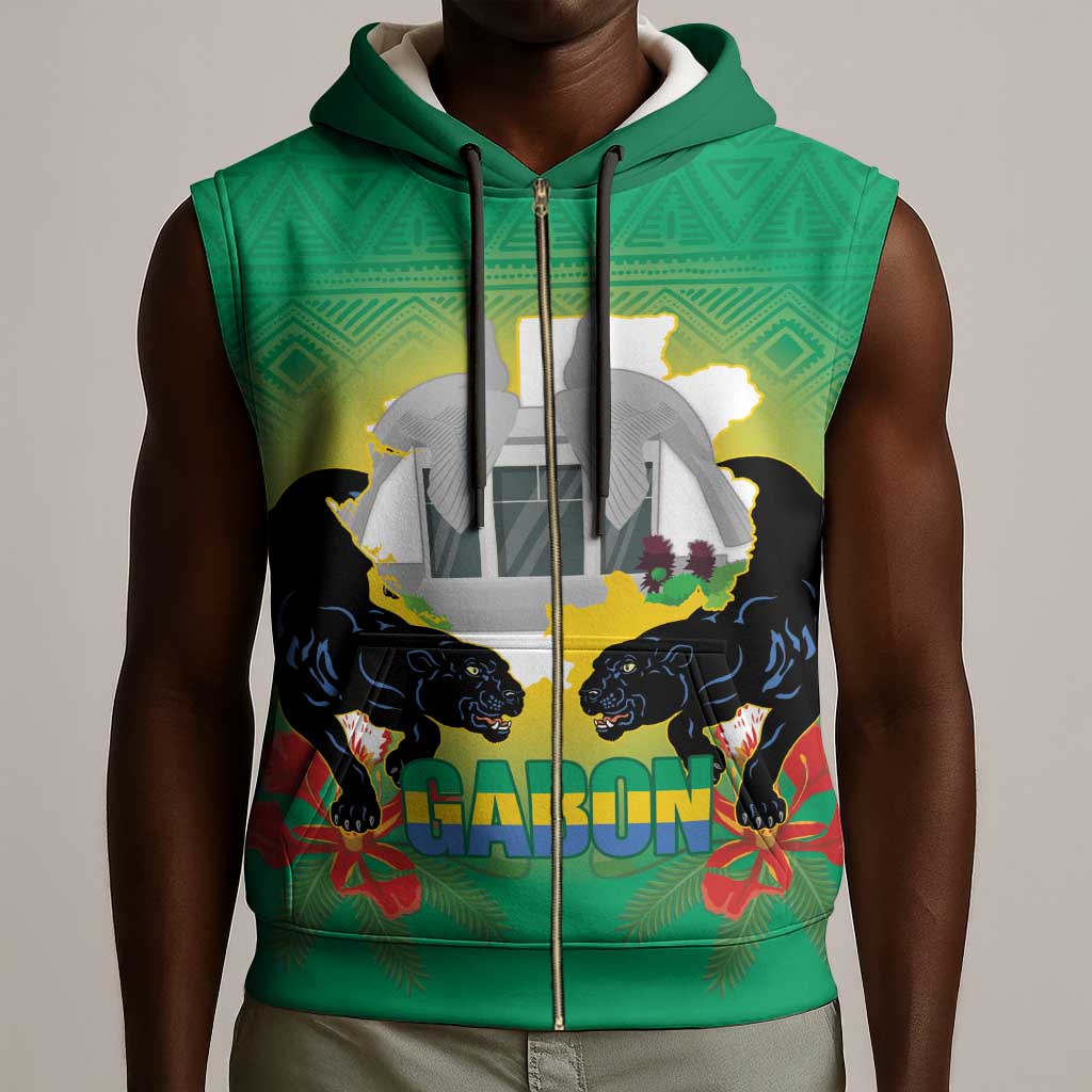 Afro Gabon Independence Day Sleeveless Zip Hoodie Memorial Leon Mba Monument - African Pride