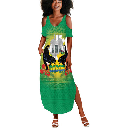 Afro Gabon Independence Day Summer Maxi Dress Memorial Leon Mba Monument - African Pride