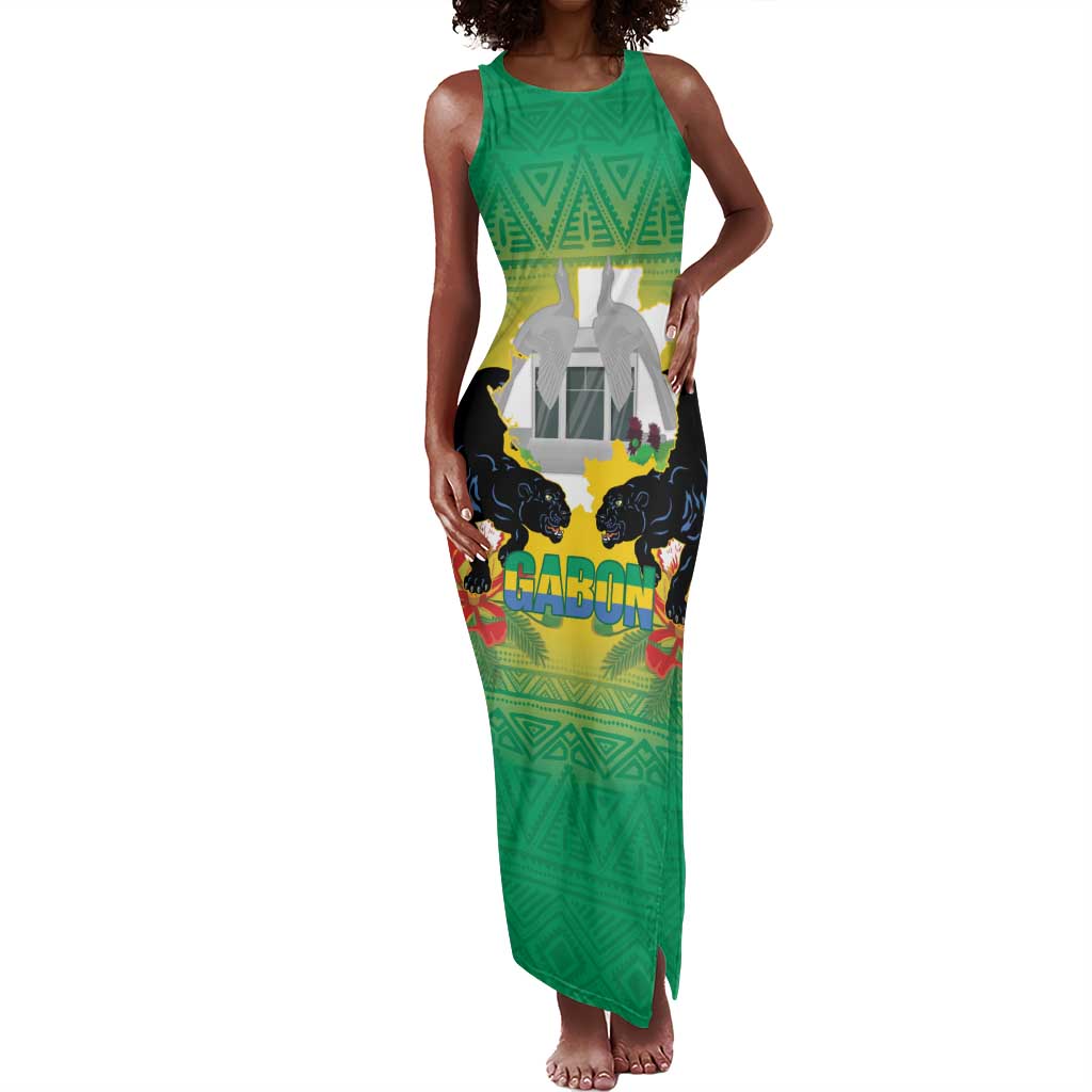 Afro Gabon Independence Day Tank Maxi Dress Memorial Leon Mba Monument - African Pride