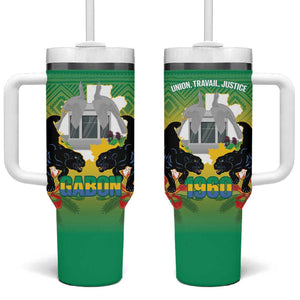 Afro Gabon Independence Day Tumbler With Handle Memorial Leon Mba Monument - African Pride