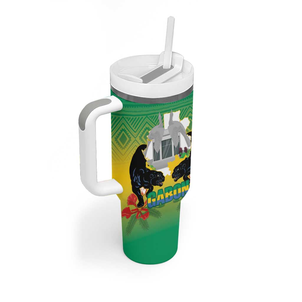 Afro Gabon Independence Day Tumbler With Handle Memorial Leon Mba Monument - African Pride