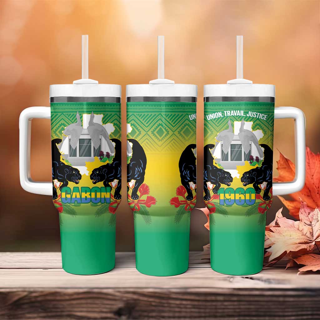 Afro Gabon Independence Day Tumbler With Handle Memorial Leon Mba Monument - African Pride
