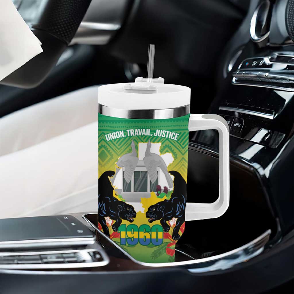 Afro Gabon Independence Day Tumbler With Handle Memorial Leon Mba Monument - African Pride