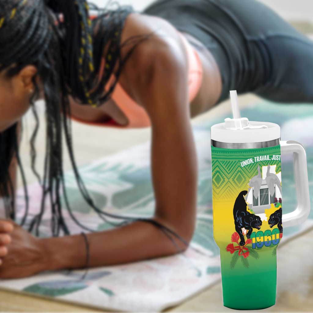 Afro Gabon Independence Day Tumbler With Handle Memorial Leon Mba Monument - African Pride