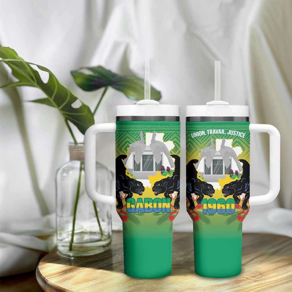 Afro Gabon Independence Day Tumbler With Handle Memorial Leon Mba Monument - African Pride