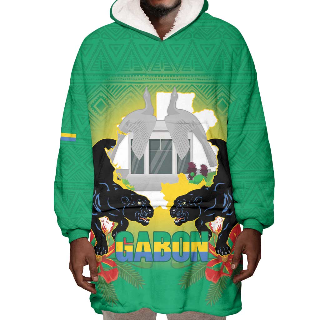 Afro Gabon Independence Day Wearable Blanket Hoodie Memorial Leon Mba Monument - African Pride