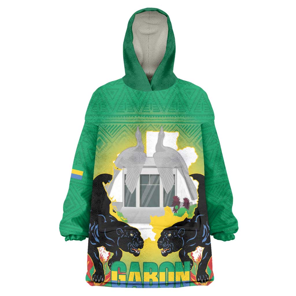 Afro Gabon Independence Day Wearable Blanket Hoodie Memorial Leon Mba Monument - African Pride