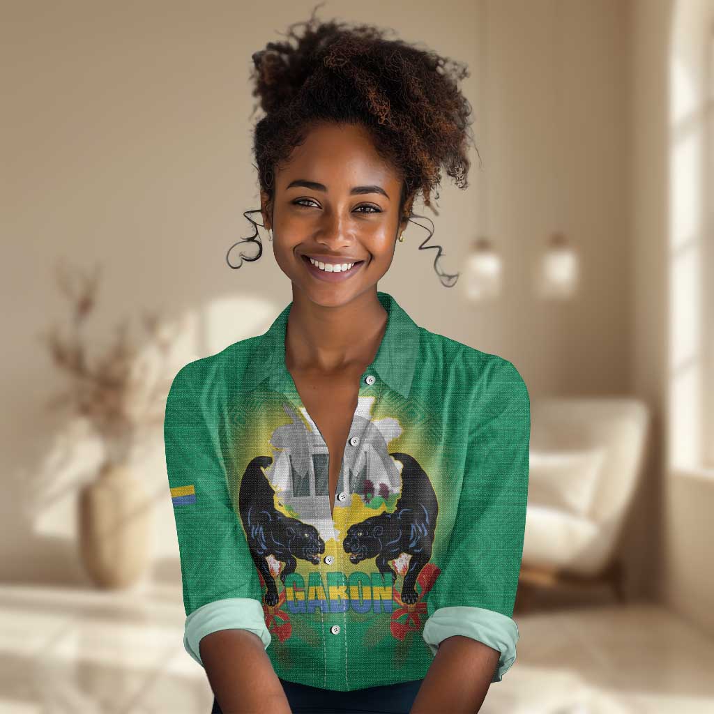 Afro Gabon Independence Day Women Casual Shirt Memorial Leon Mba Monument - African Pride