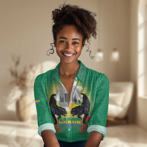 Afro Gabon Independence Day Women Casual Shirt Memorial Leon Mba Monument - African Pride