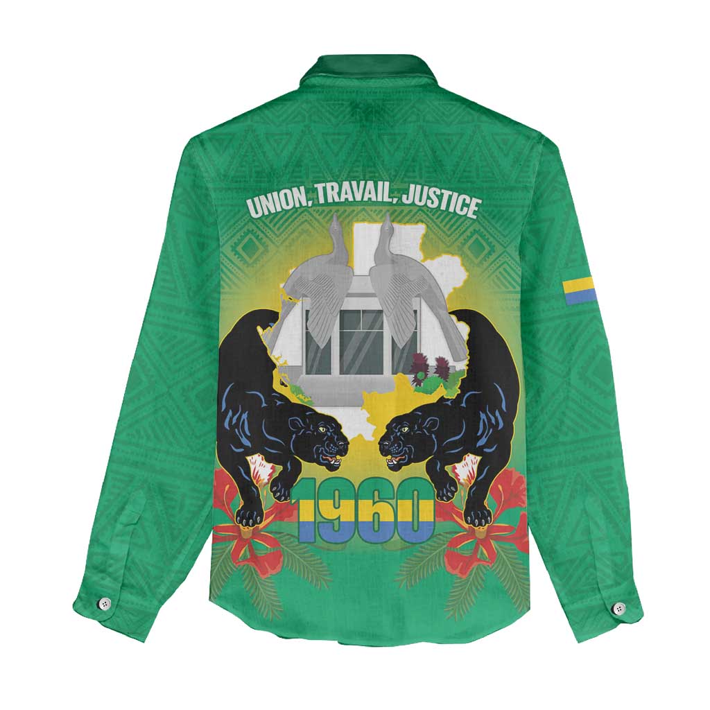 Afro Gabon Independence Day Women Casual Shirt Memorial Leon Mba Monument - African Pride