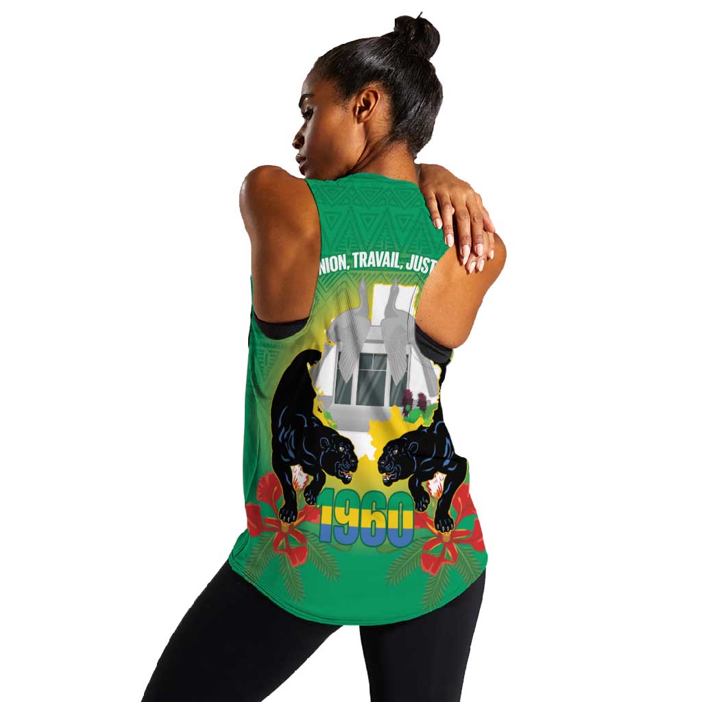Afro Gabon Independence Day Women Racerback Tank Memorial Leon Mba Monument - African Pride