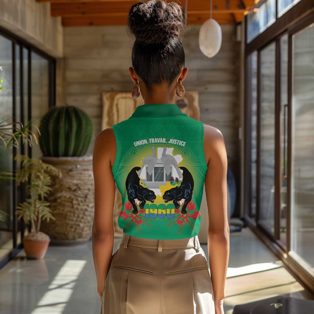 Afro Gabon Independence Day Women Sleeveless Polo Shirt Memorial Leon Mba Monument - African Pride