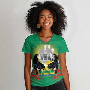 Afro Gabon Independence Day Women V-Neck T-Shirt Memorial Leon Mba Monument - African Pride