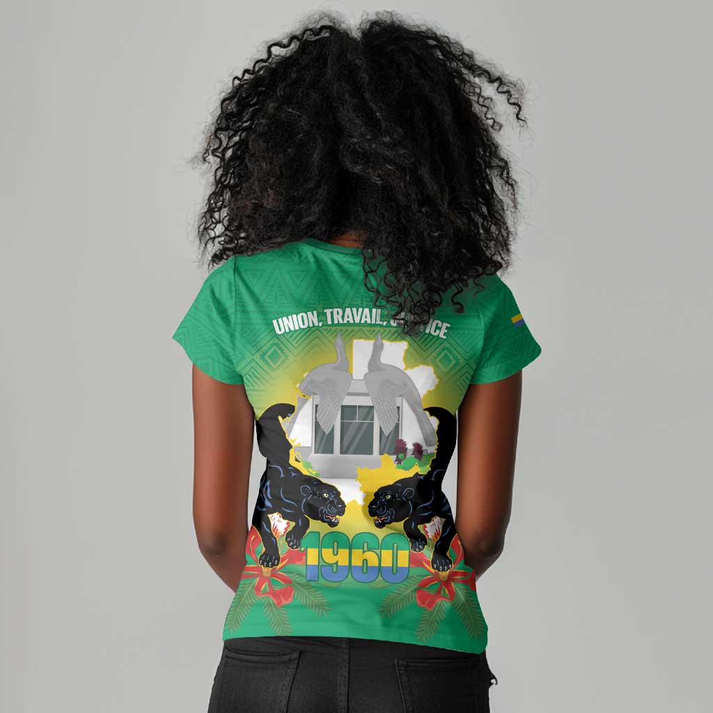 Afro Gabon Independence Day Women V-Neck T-Shirt Memorial Leon Mba Monument - African Pride