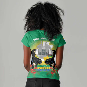 Afro Gabon Independence Day Women V-Neck T-Shirt Memorial Leon Mba Monument - African Pride