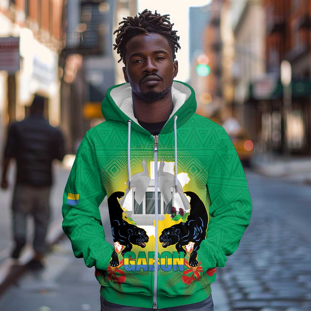 Afro Gabon Independence Day Zip Hoodie Memorial Leon Mba Monument - African Pride