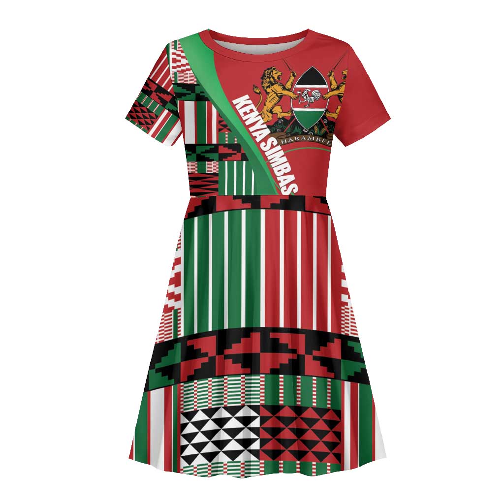 Custom Kenya Cricket Kid Short Sleeve Dress Simbas African Kente - African Pride