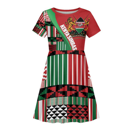 Custom Kenya Cricket Kid Short Sleeve Dress Simbas African Kente - African Pride