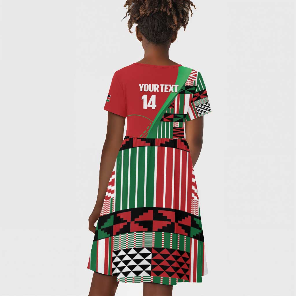 Custom Kenya Cricket Kid Short Sleeve Dress Simbas African Kente - African Pride