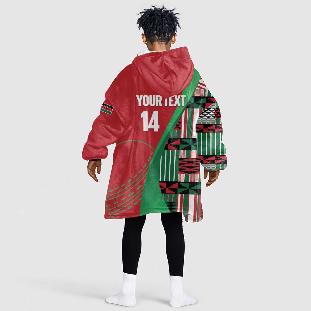 Custom Kenya Cricket Kid Wearable Blanket Hoodie Simbas African Kente - African Pride