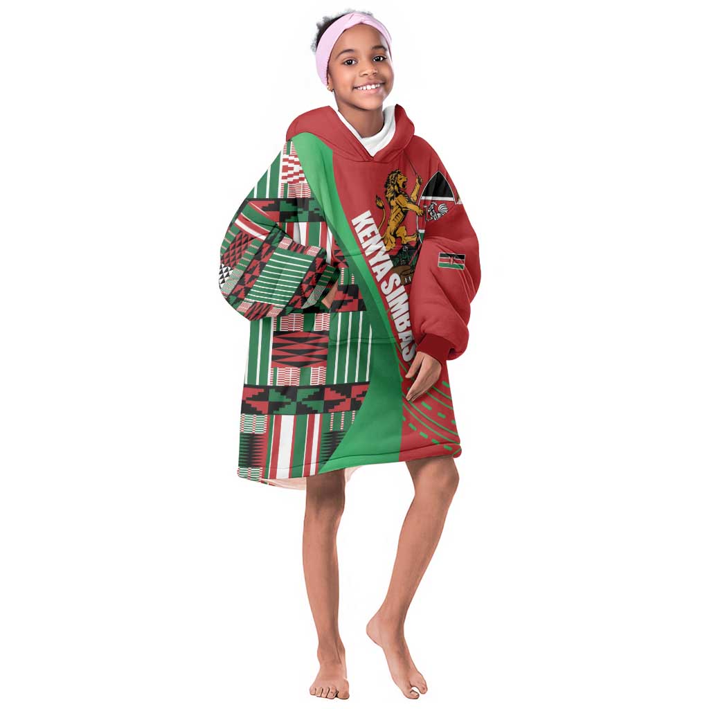 Custom Kenya Cricket Kid Wearable Blanket Hoodie Simbas African Kente - African Pride