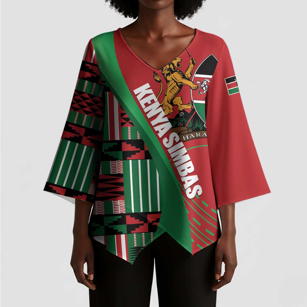Custom Kenya Cricket Kimono Sleeve Blouse Come On Simbas Kente Pattern