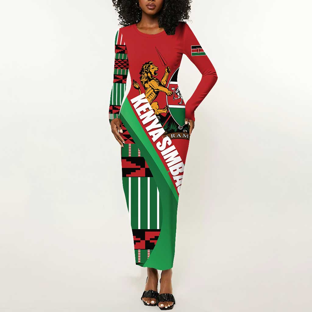Custom Kenya Cricket Long Sleeve Bodycon Dress Simbas African Kente - African Pride