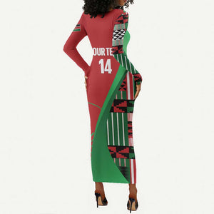 Custom Kenya Cricket Long Sleeve Bodycon Dress Simbas African Kente - African Pride