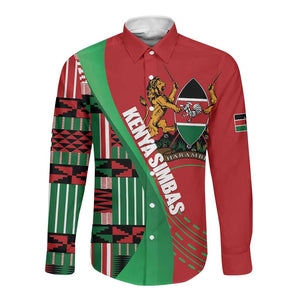 Custom Kenya Cricket Long Sleeve Button Shirt Simbas African Kente - African Pride